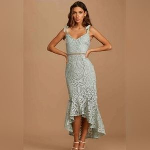 Lulu's sage green hi-lo lace dress